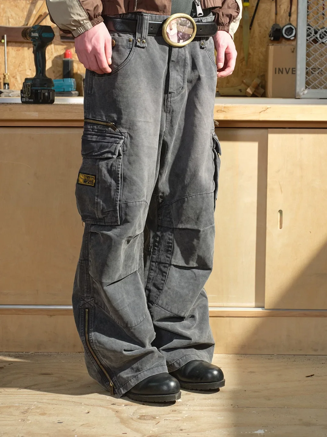 SONGAADON | Loose Fit Multi-Pocket Washed Cargo Pants