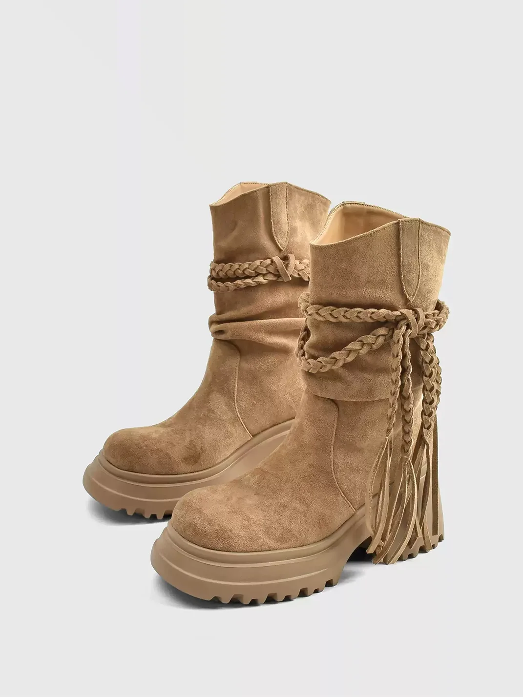 In lucky | Retro Fringe Platform Block Heel Boots