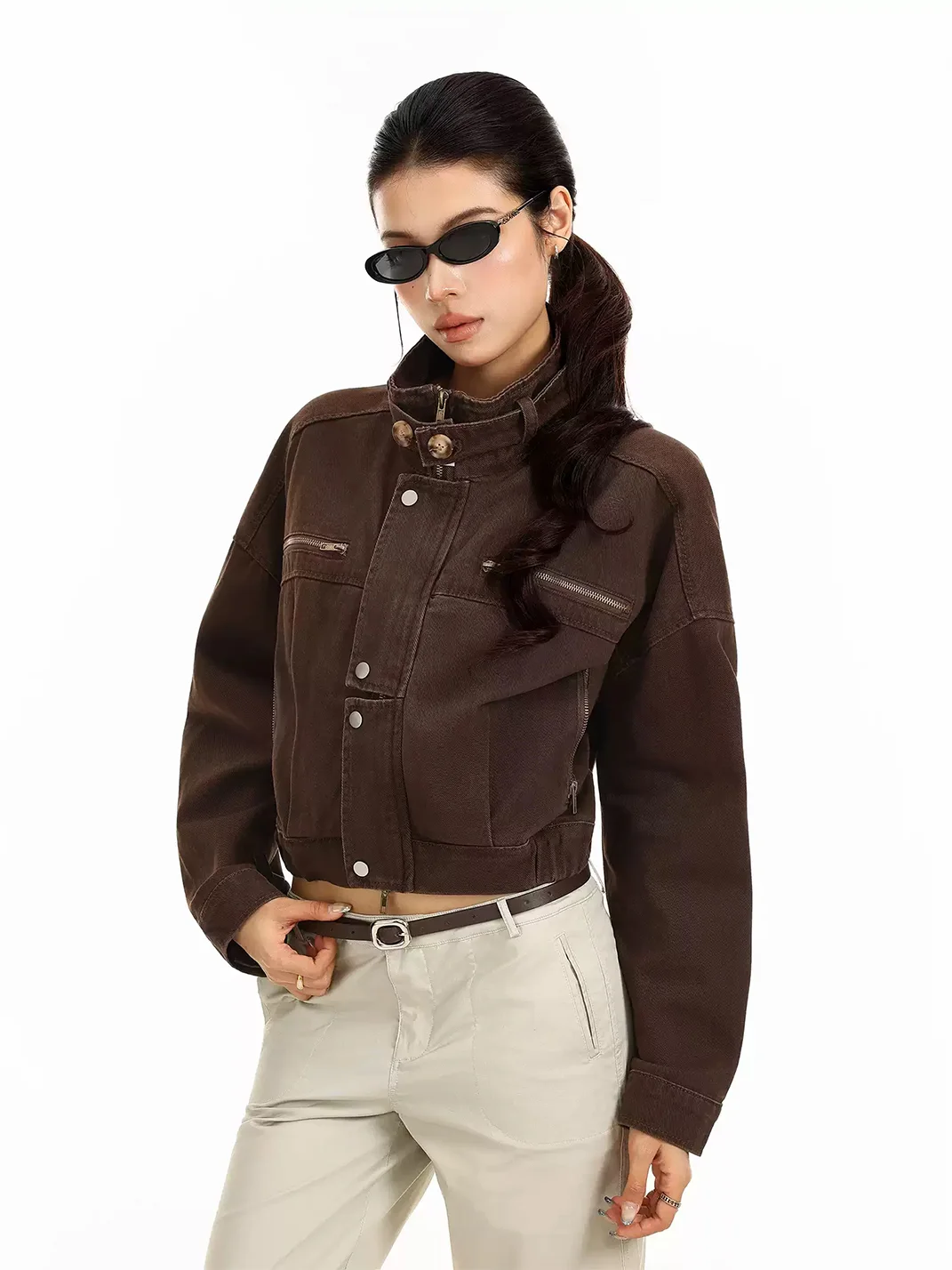 BIGGOLD | Cropped Denim Biker Jacket