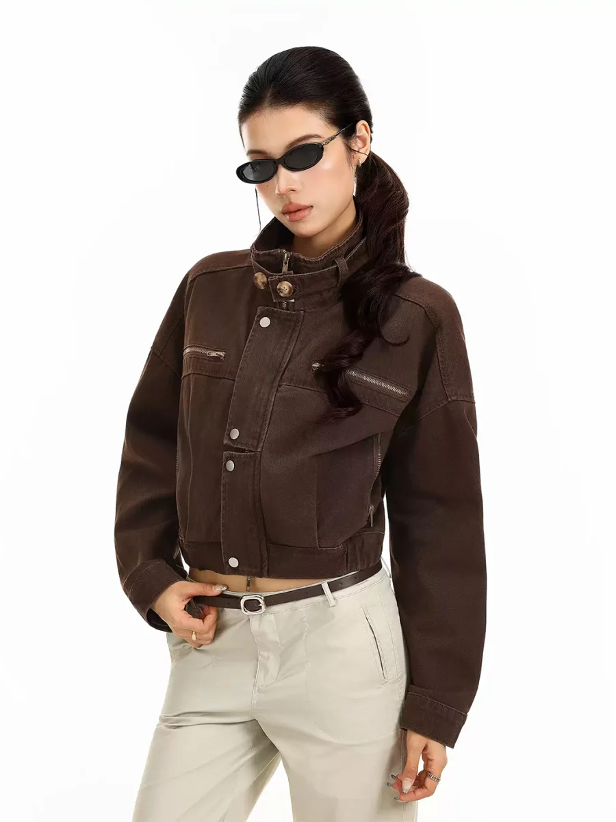 BIGGOLD | Cropped Denim Biker Jacket - 2
