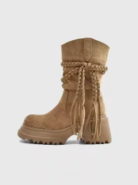 In lucky | Retro Fringe Platform Block Heel Boots