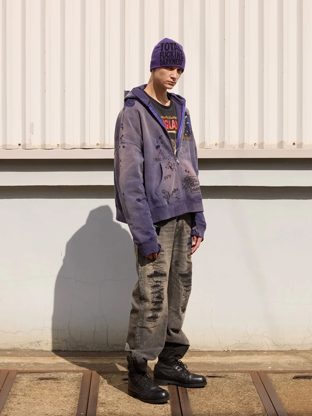 SONGAADON | Distressed Patchwork Embroidered Straight Leg Jeans