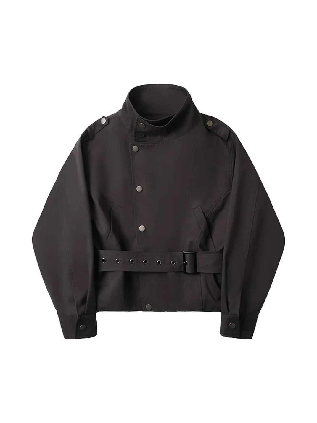 BIGGOLD | Cropped Stand Collar Belted Jacket