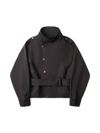 BIGGOLD | Cropped Stand Collar Belted Jacket