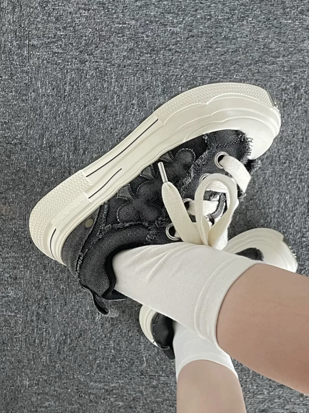 Shootbrand | Distressed Denim Gray Platform Canvas Sneakers