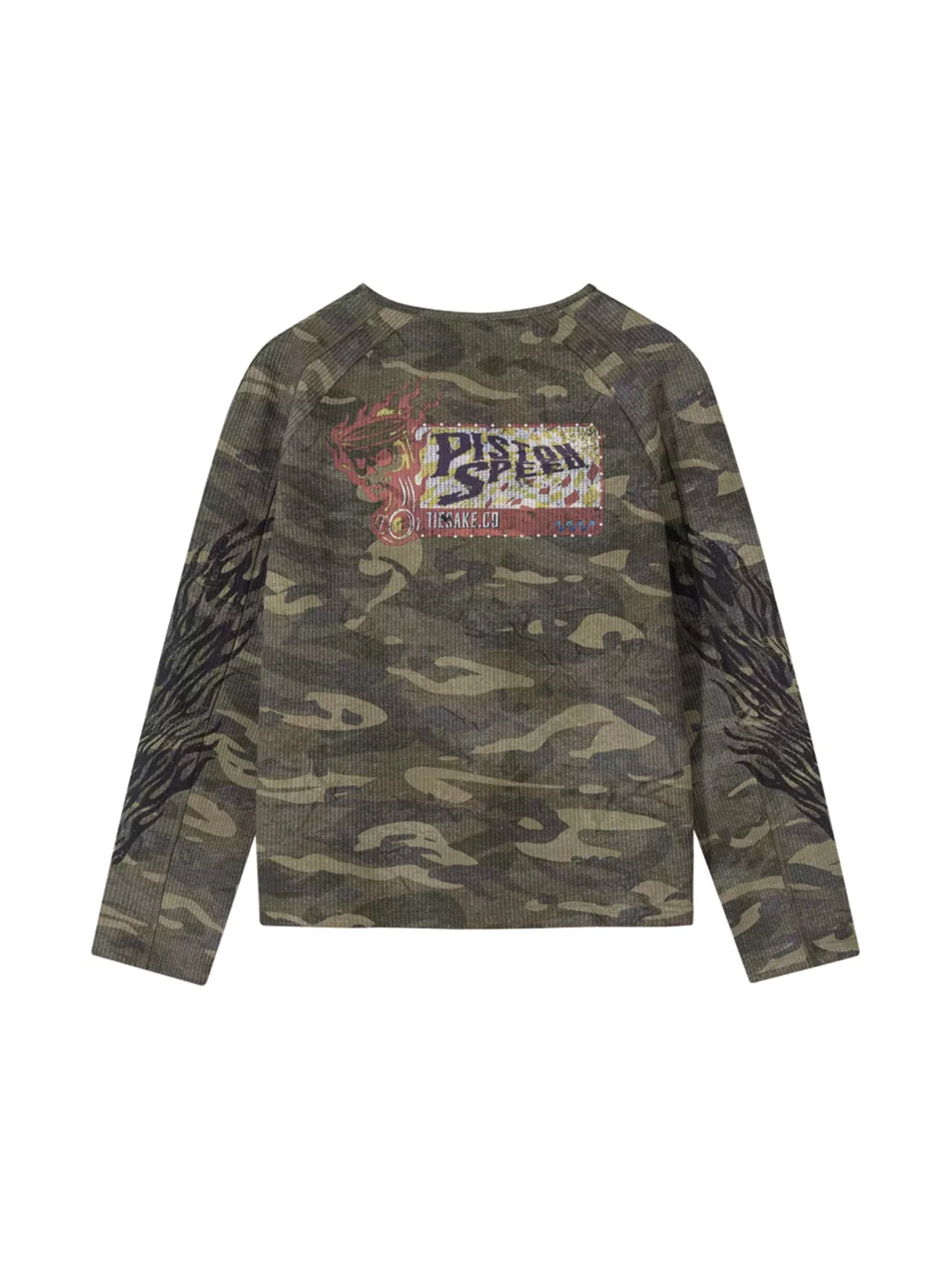 Tiesake | Camouflage Waffle Crewneck Graphic Sweatshirt