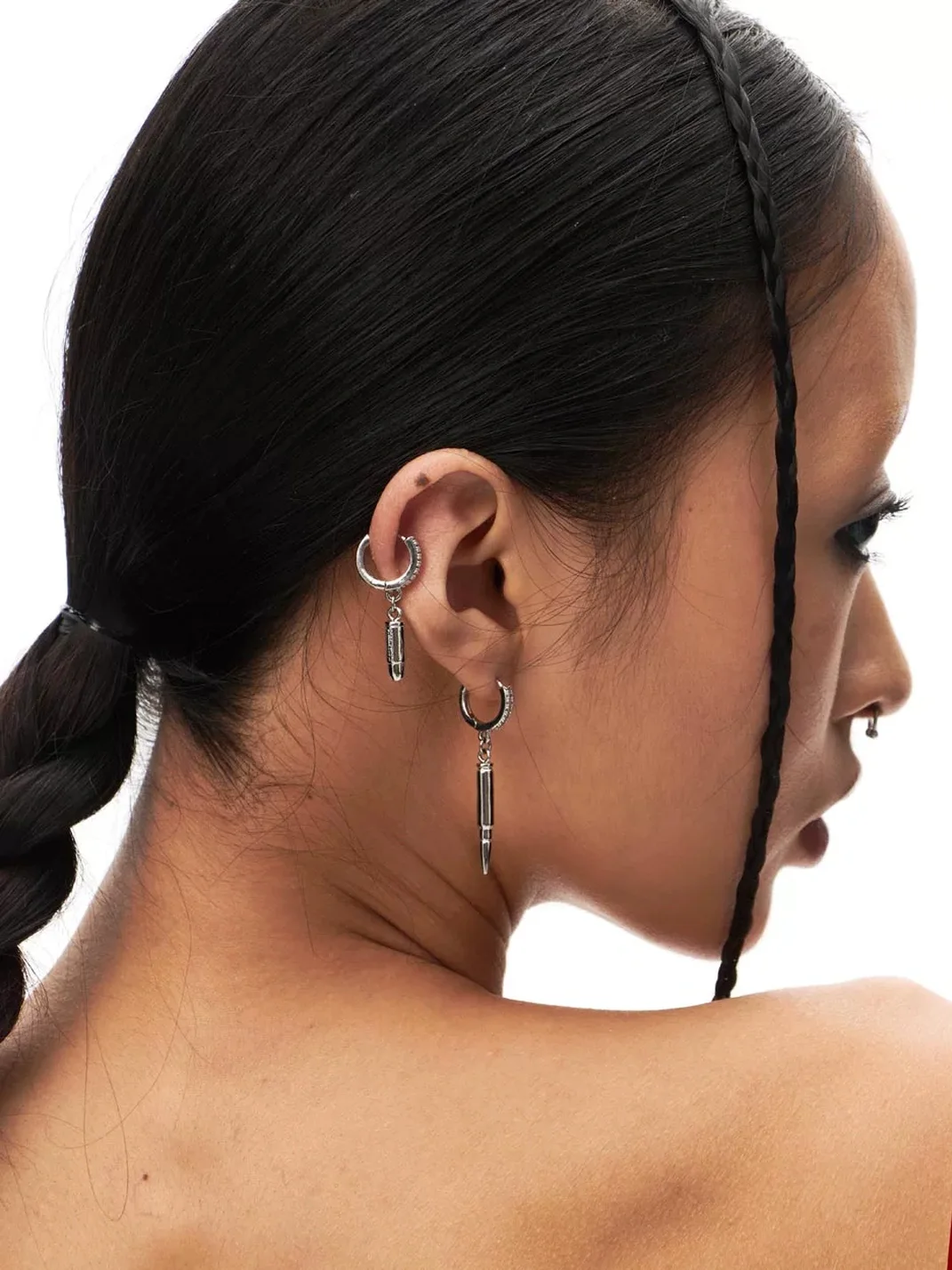 SchwarzGold | Zircon Bullet Pendant Hoop Earrings