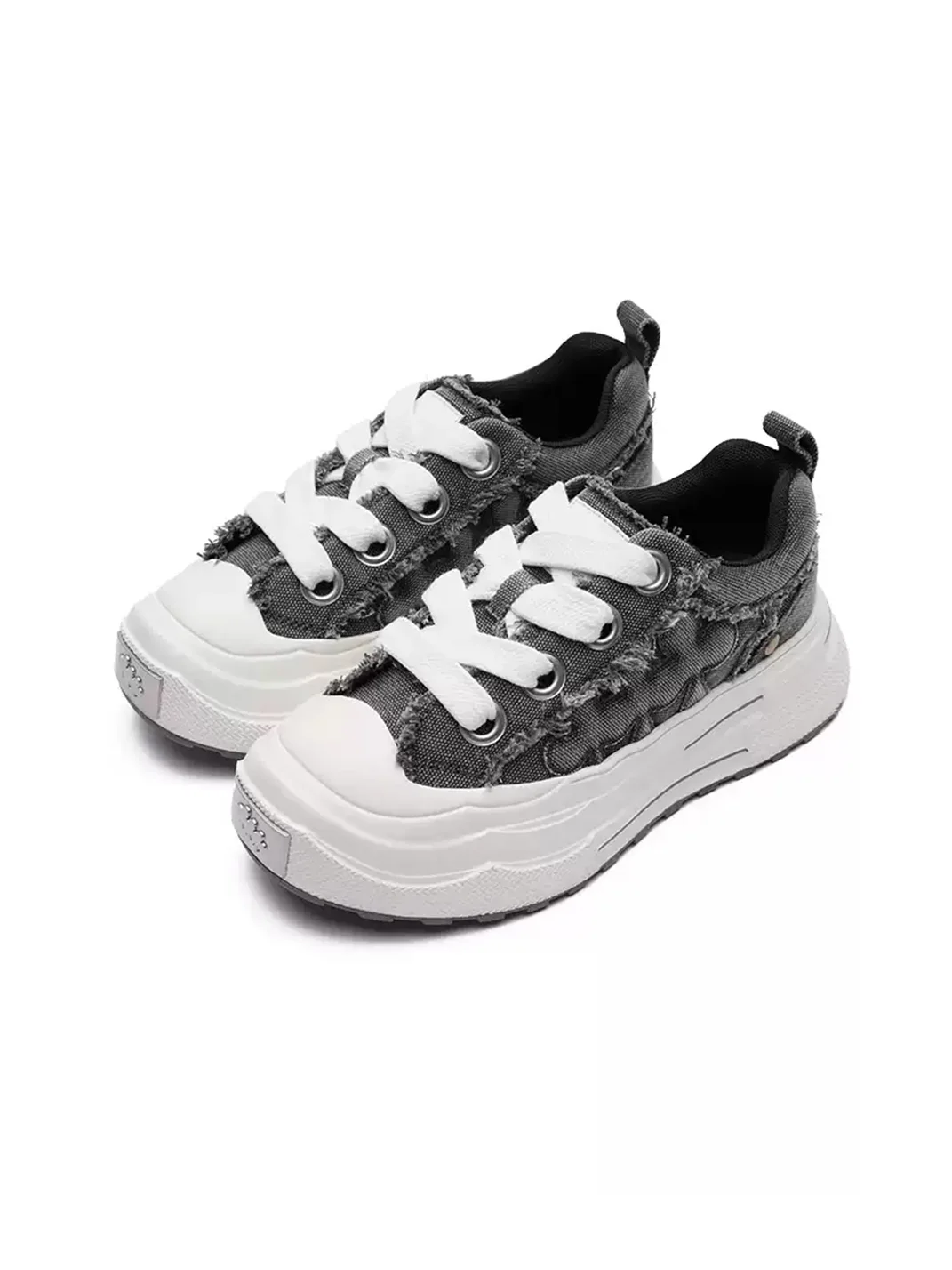 Shootbrand | Distressed Denim Gray Platform Canvas Sneakers