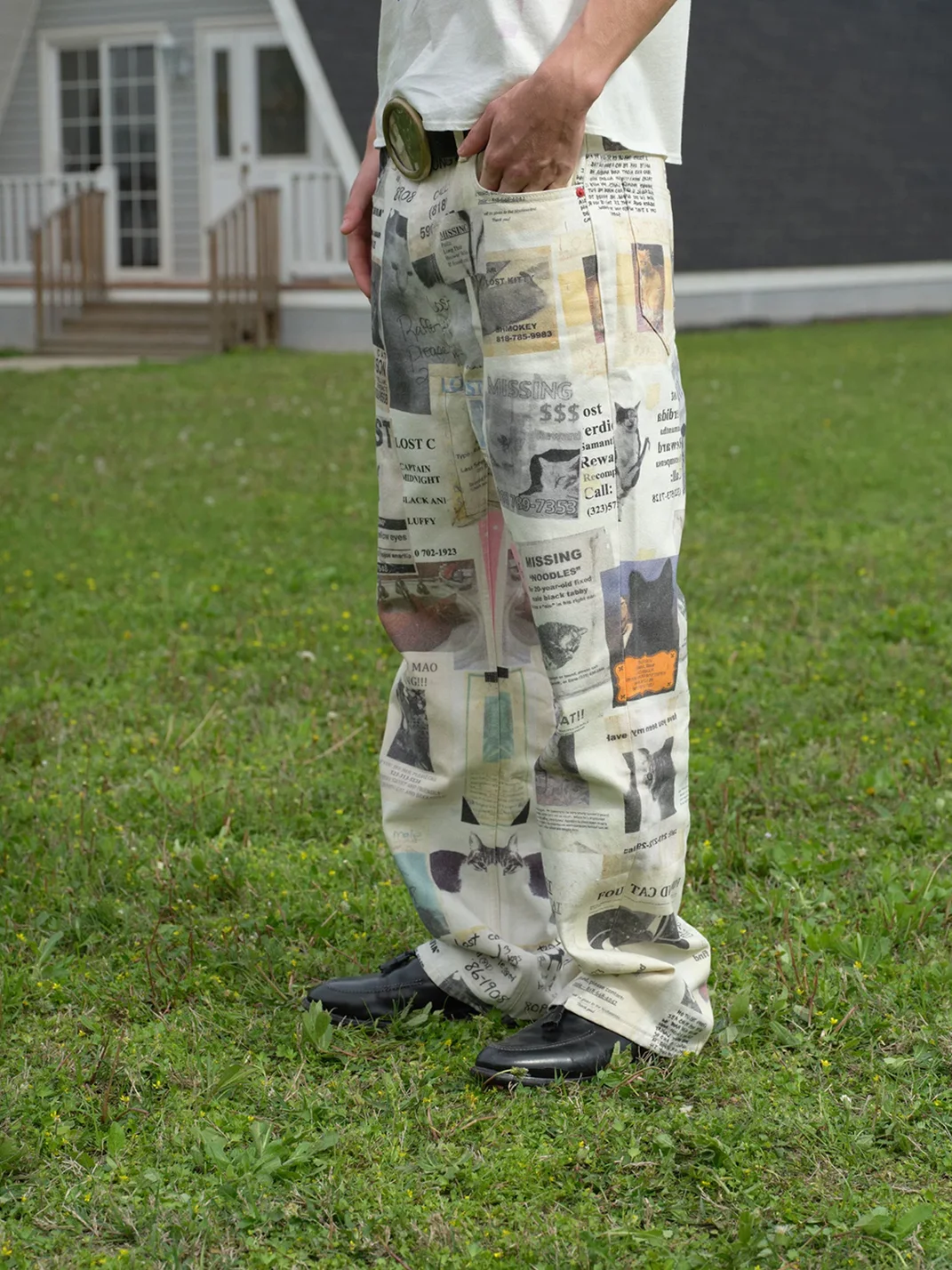 SONGAADON | Lost Cat Print Straight Leg Jeans