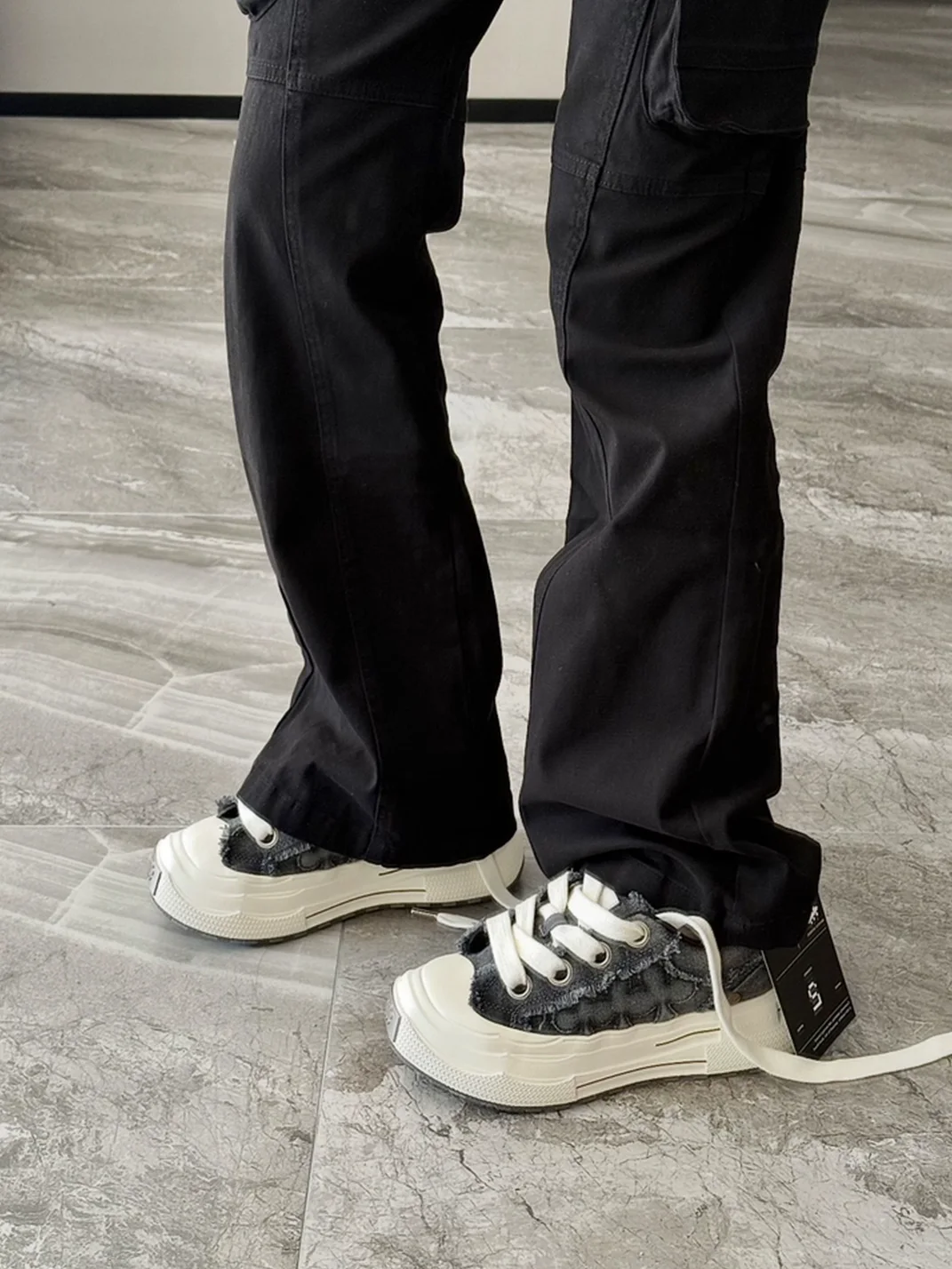 Shootbrand | Distressed Denim Gray Platform Canvas Sneakers