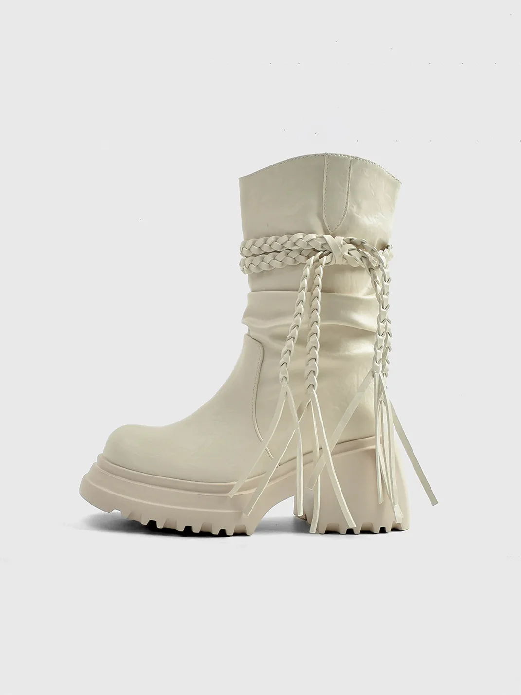 In lucky | Fringe Platform Ruched Boots