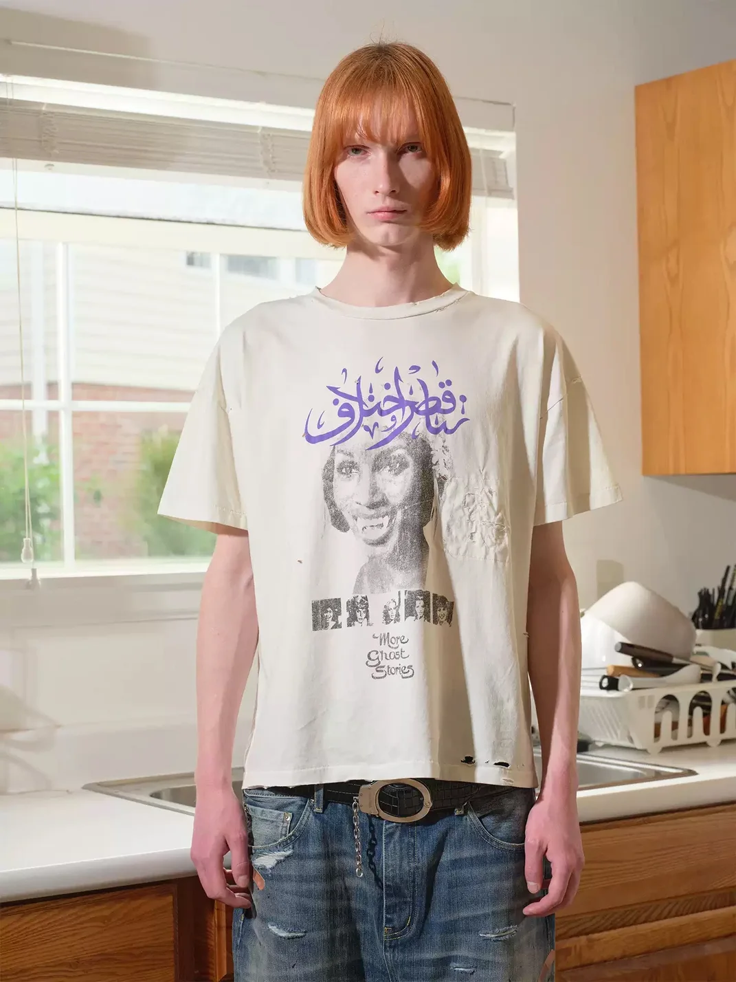 SONGAADON | Vampira Portrait Distressed Patch Washed Boxy T-Shirt