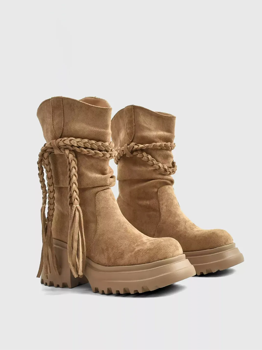 In lucky | Retro Fringe Platform Block Heel Boots