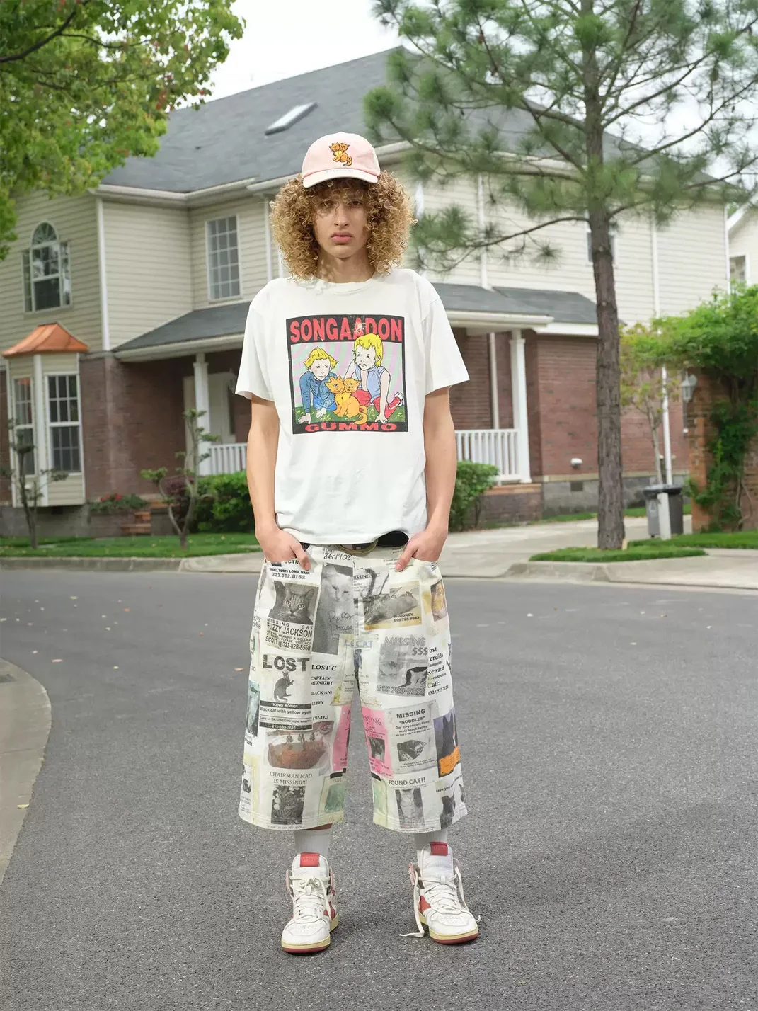 SONGAADON | Lost Cat Print Cropped Denim Jeans