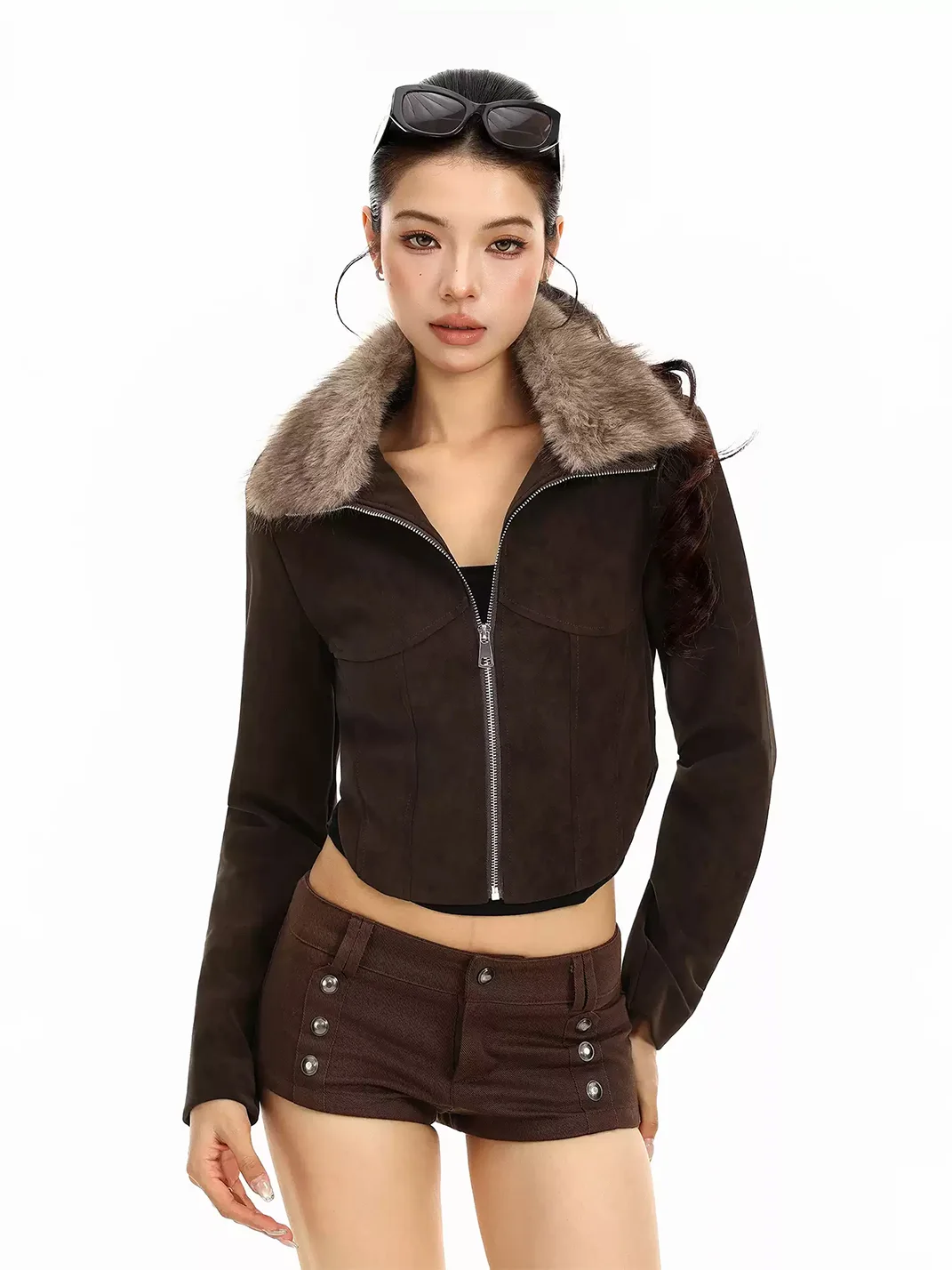 BIGGOLD | Retro Cropped Fuzzy Collar Jacket