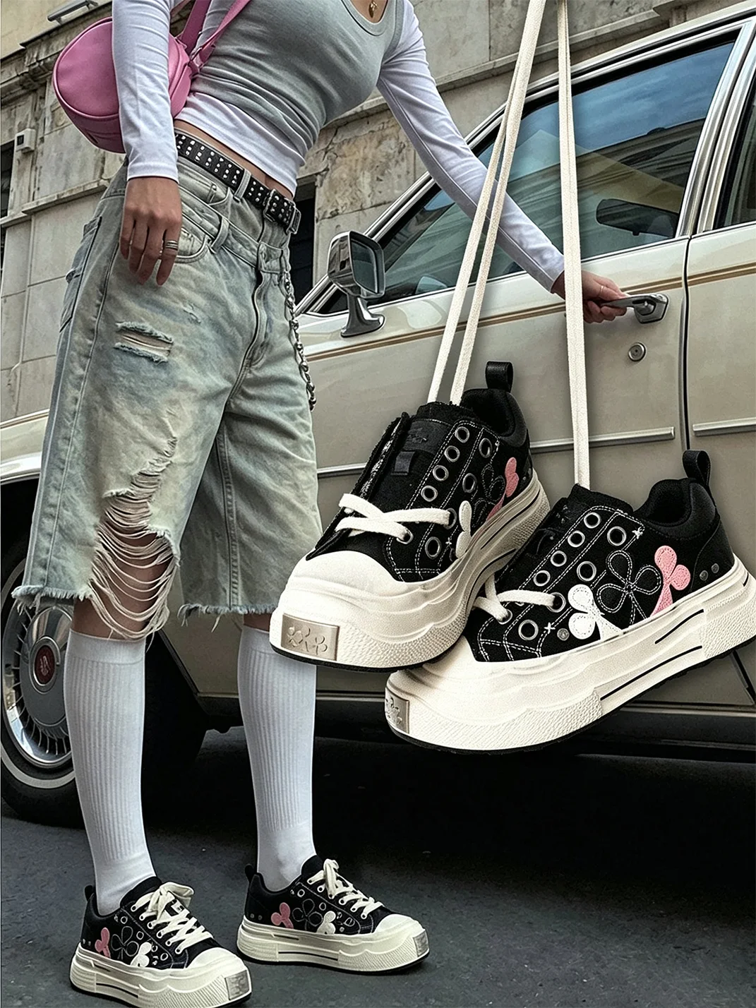 Shootbrand | Distressed Platform Canvas Sneakers