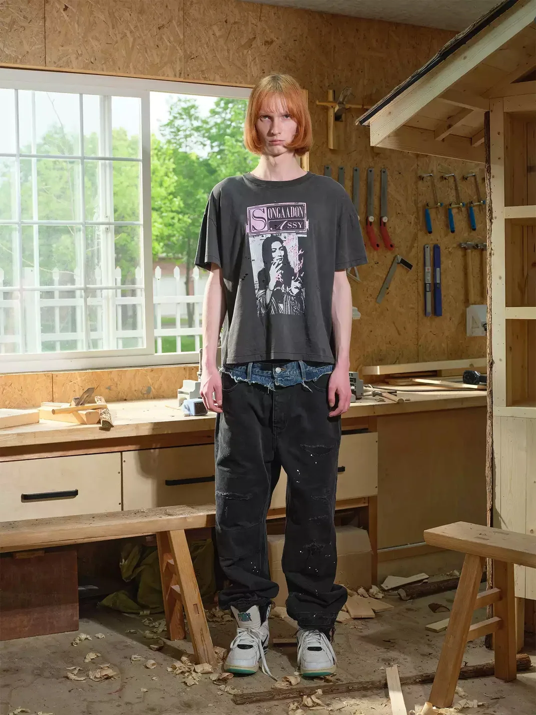 SONGAADON | Distressed Washed Cropped Portrait T-Shirt