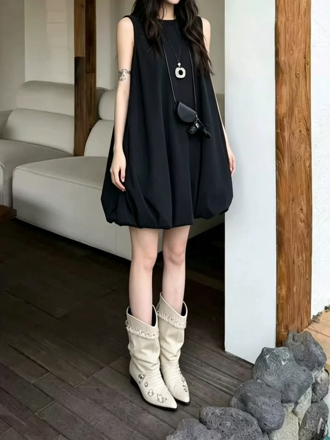RONGRONG BABY | Vintage Ruched Studded Mid-Calf Boots