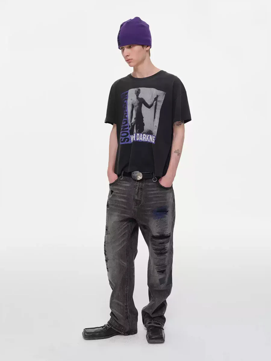 SONGAADON | Distressed Washed Centipede Graphic T-Shirt - 4