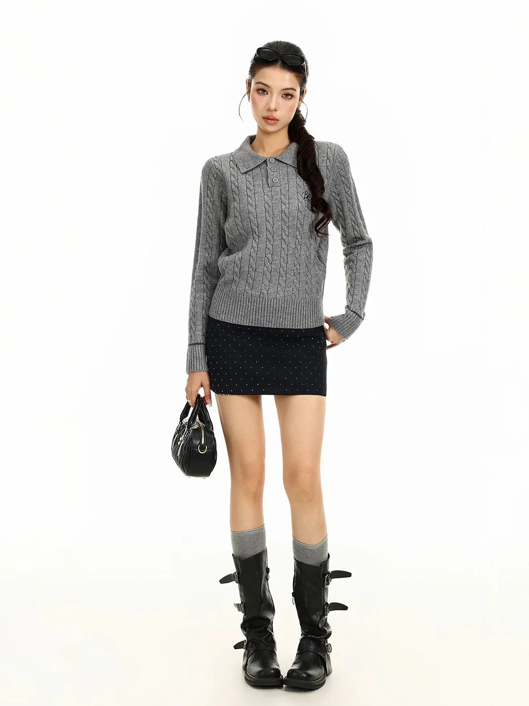 BIGGOLD | Cable Knit Polo Sweater