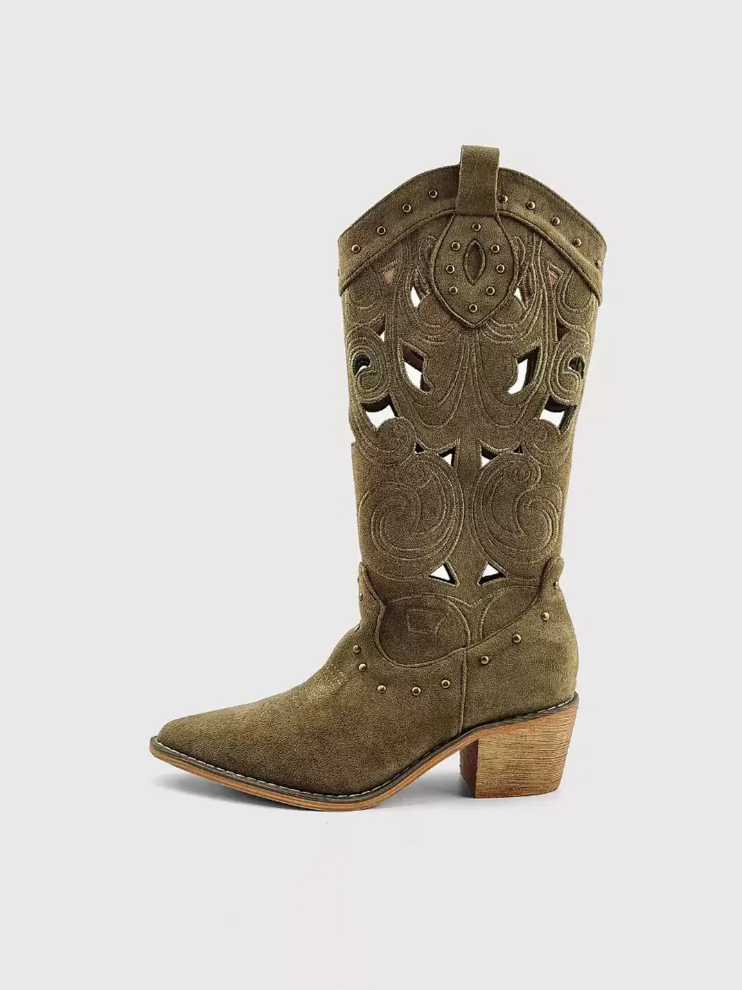 In lucky | Embroidered Cutout Western Tall Boots