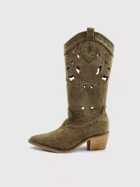 In lucky | Embroidered Cutout Western Tall Boots