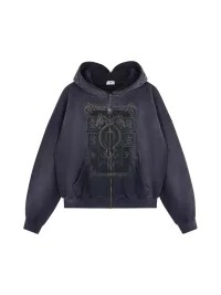 Tiesake | Distressed Dragon Graphic Zip Hoodie