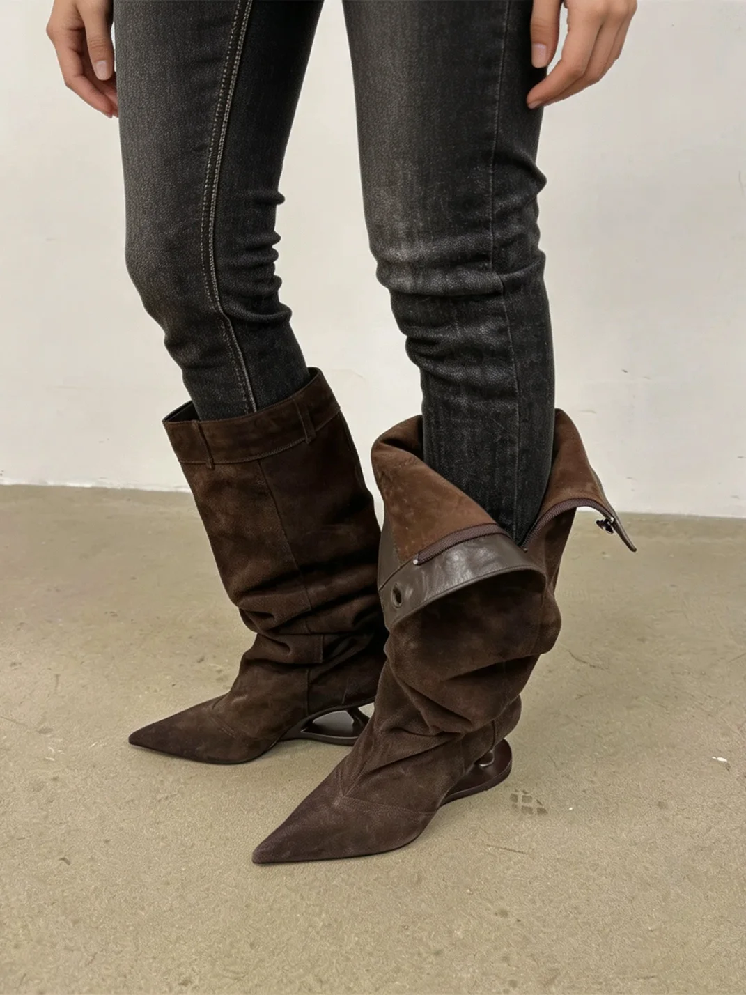 In lucky | Pointed Toe Slouch Knee-High Boots