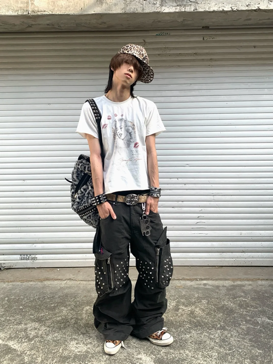 Tiesake | Spike Studded Wide-Leg Cargo Pants