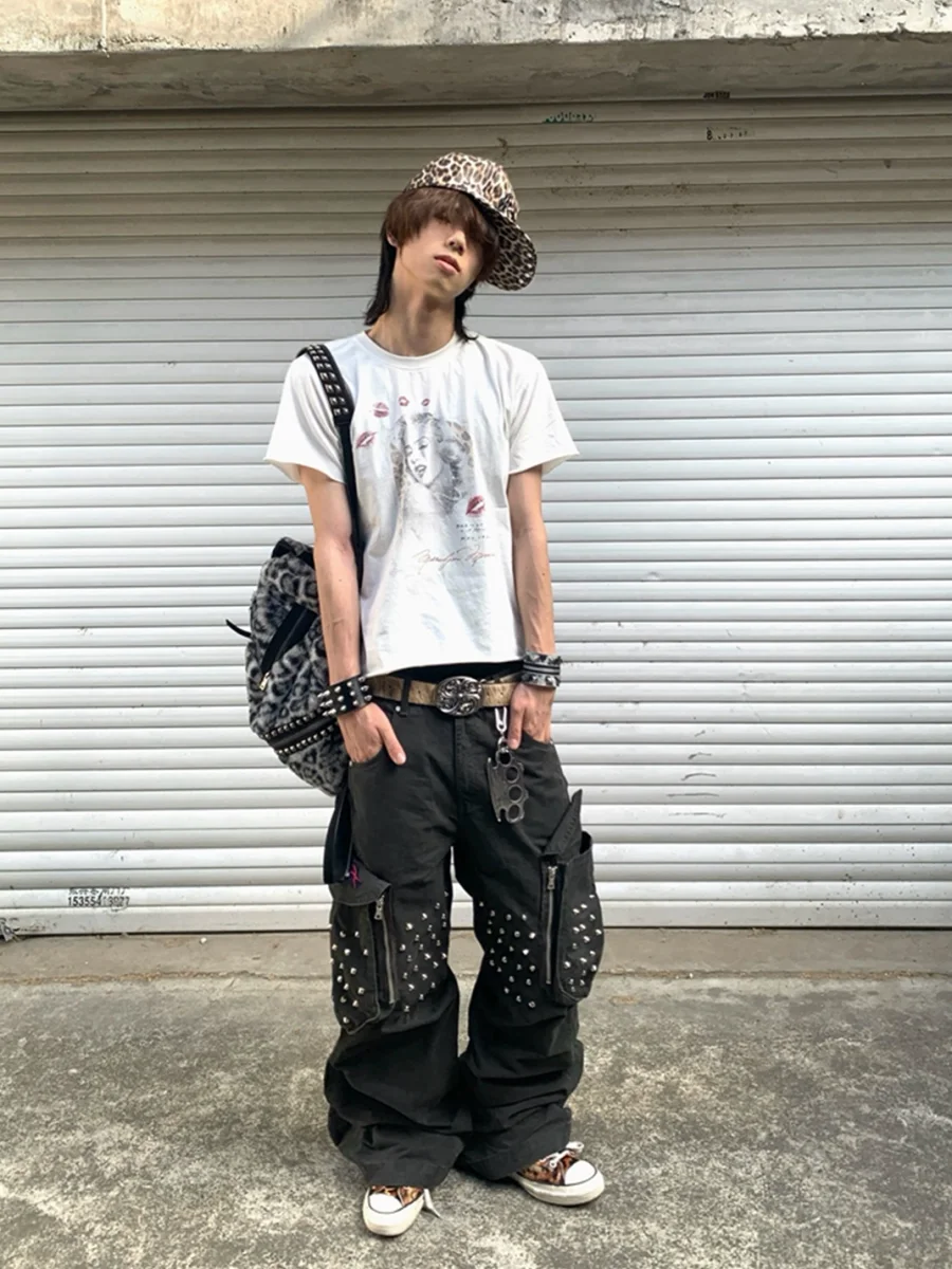 Tiesake | Spike Studded Wide-Leg Cargo Pants - 3