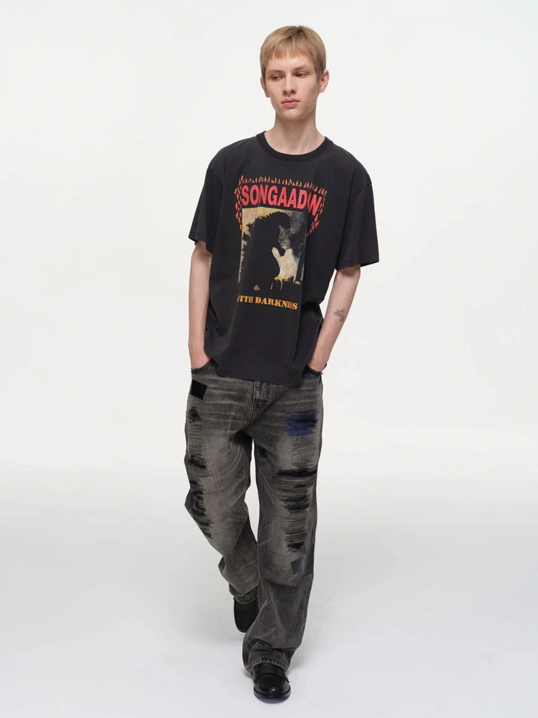 SONGAADON | Godzilla Graphic Distressed Washed T-Shirt