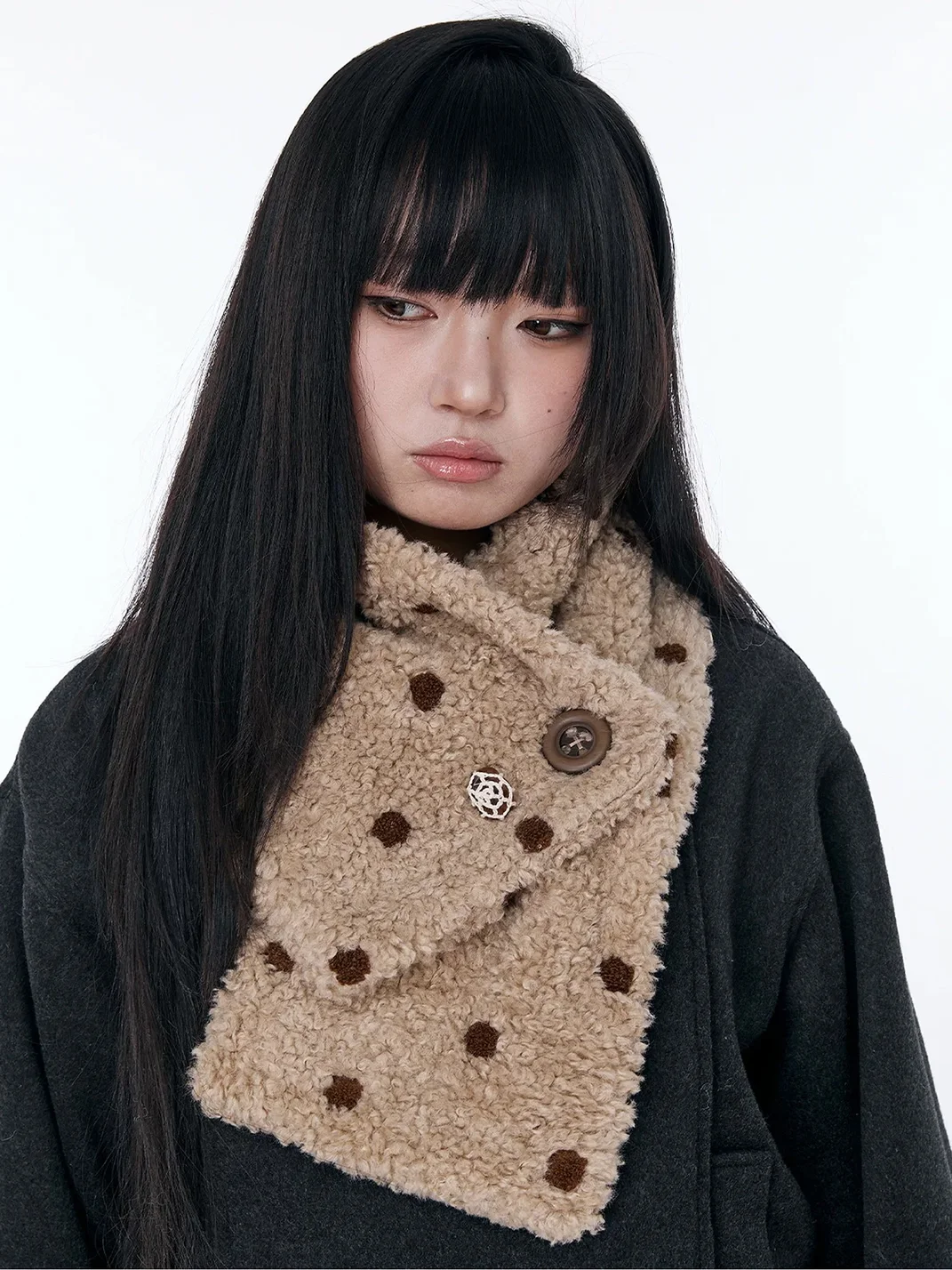 Wishmore | Plush Polka Dot Button Neck Warmer