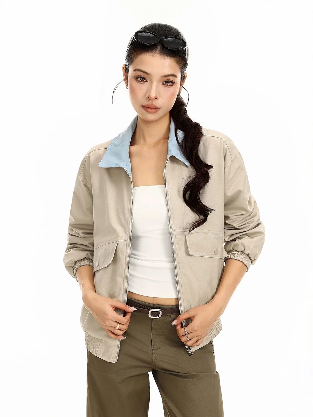 BIGGOLD | Loose-Fit Contrast Collar Zip Jacket