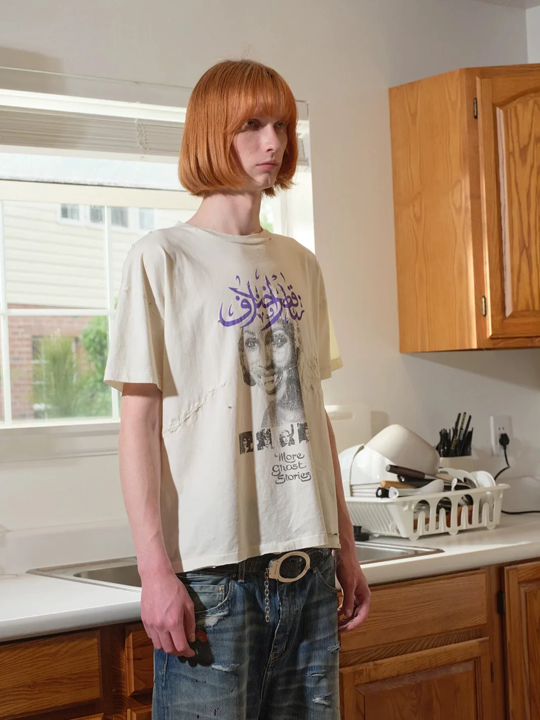 SONGAADON | Vampira Portrait Distressed Patch Washed Boxy T-Shirt