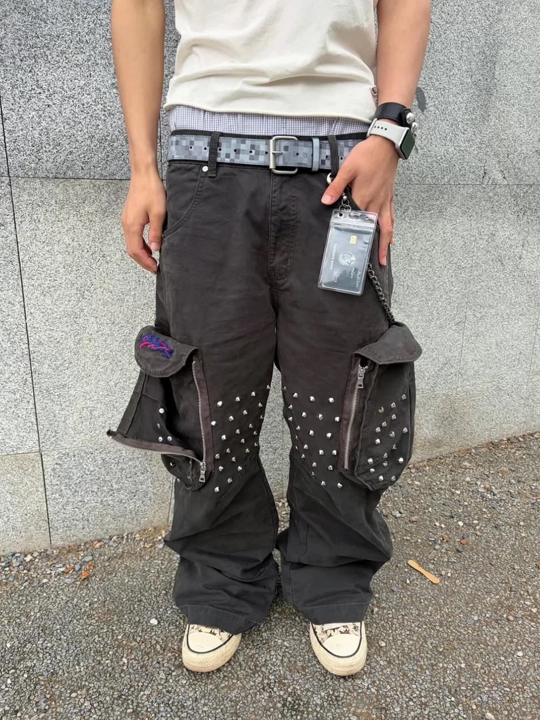 Tiesake | Spike Studded Wide-Leg Cargo Pants