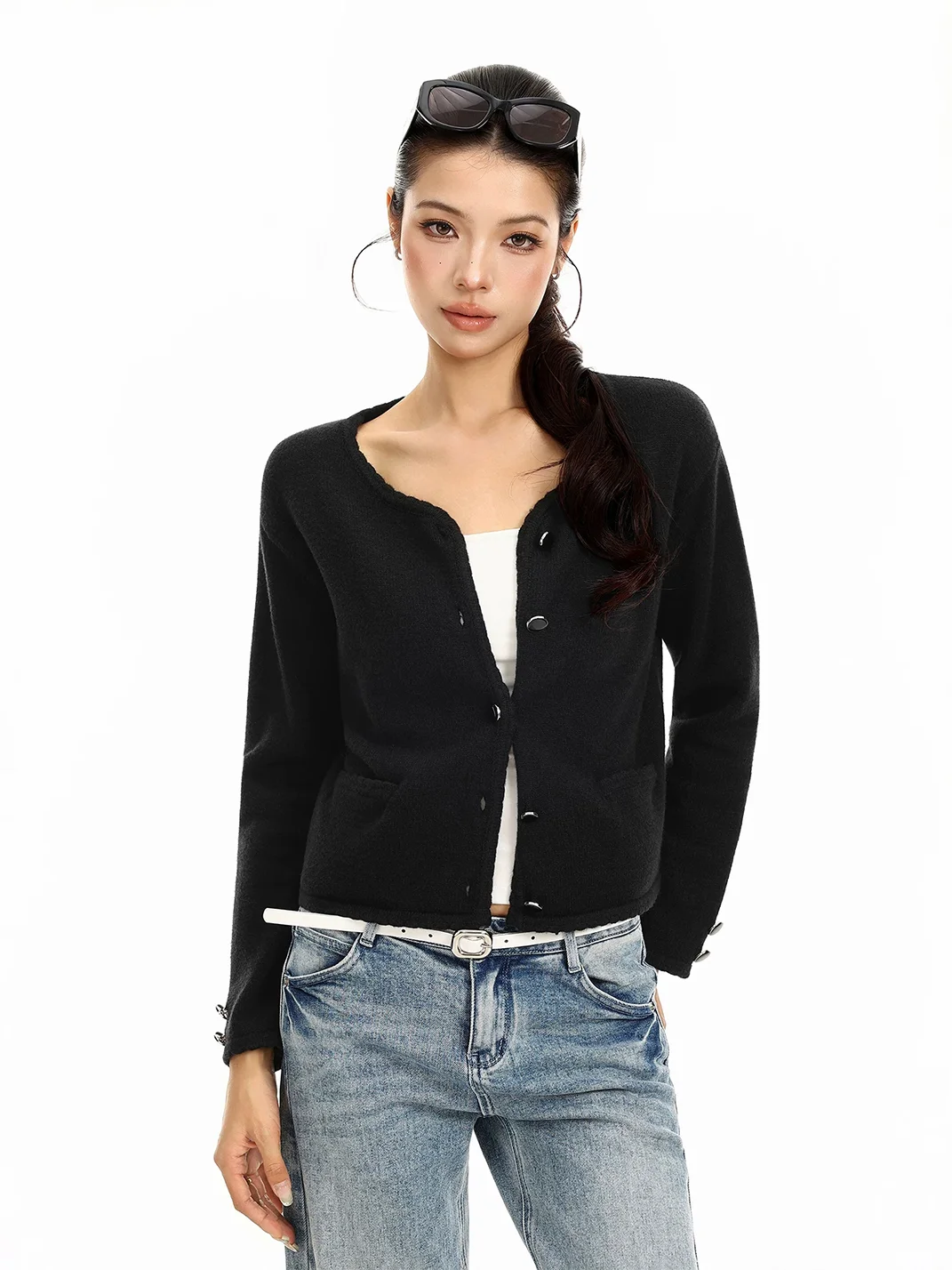 BIGGOLD | Cropped Button Knit Cardigan