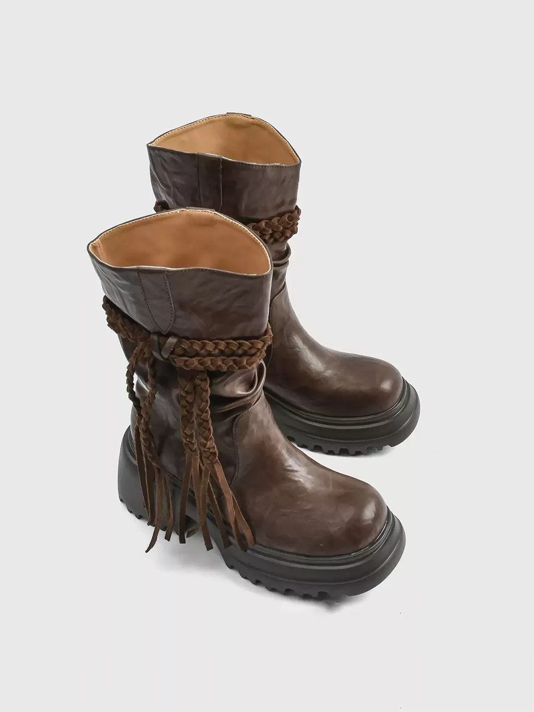 In lucky | Fringe Platform Ruched Boots