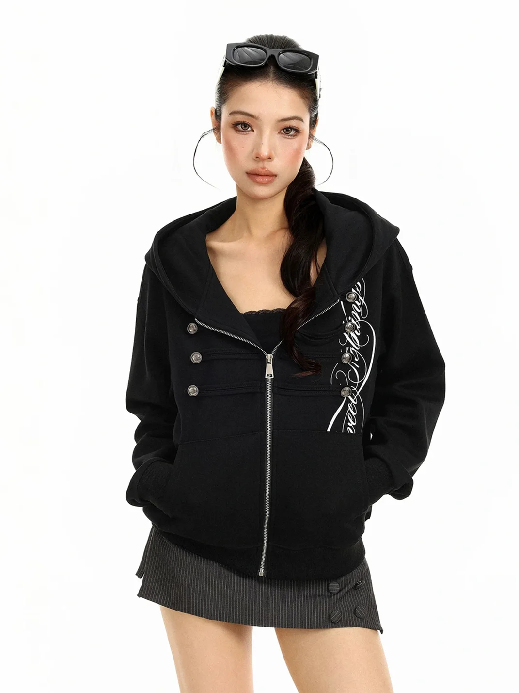 BIGGOLD | Double-Breasted Graphic Zip-Up Hoodie