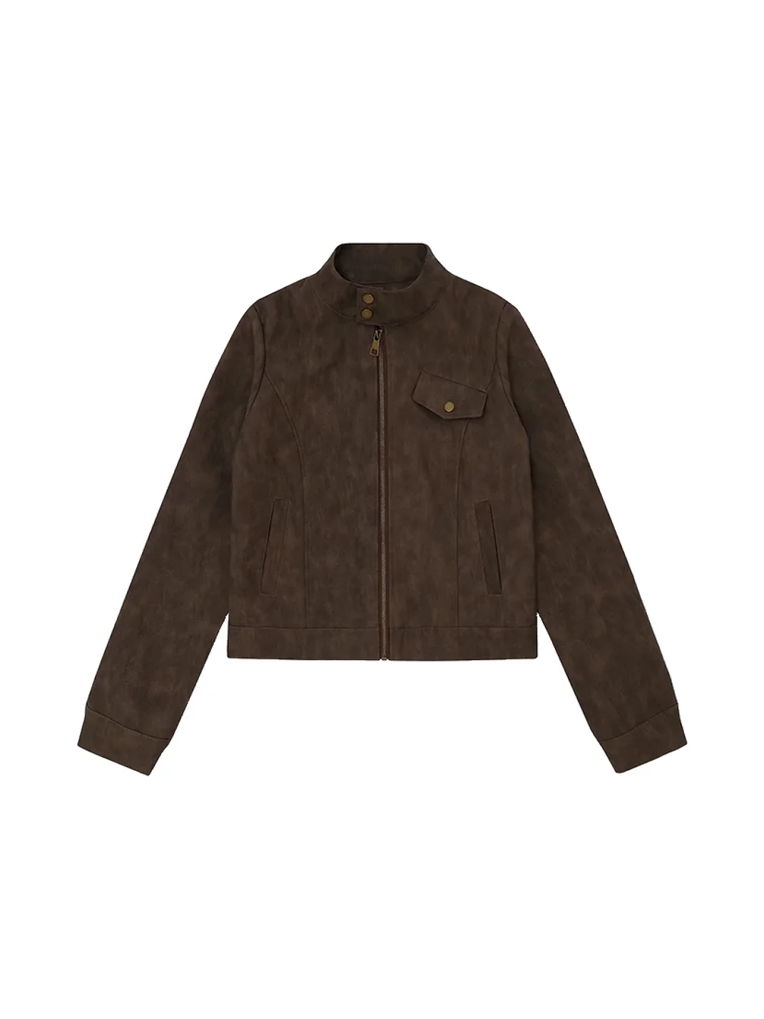 BIGGOLD | Cropped Stand Collar PU Leather Jacket