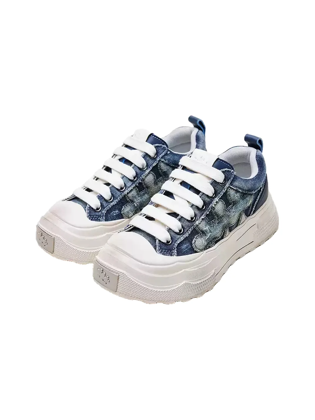 Shootbrand | Distressed Denim Platform Canvas Sneakers