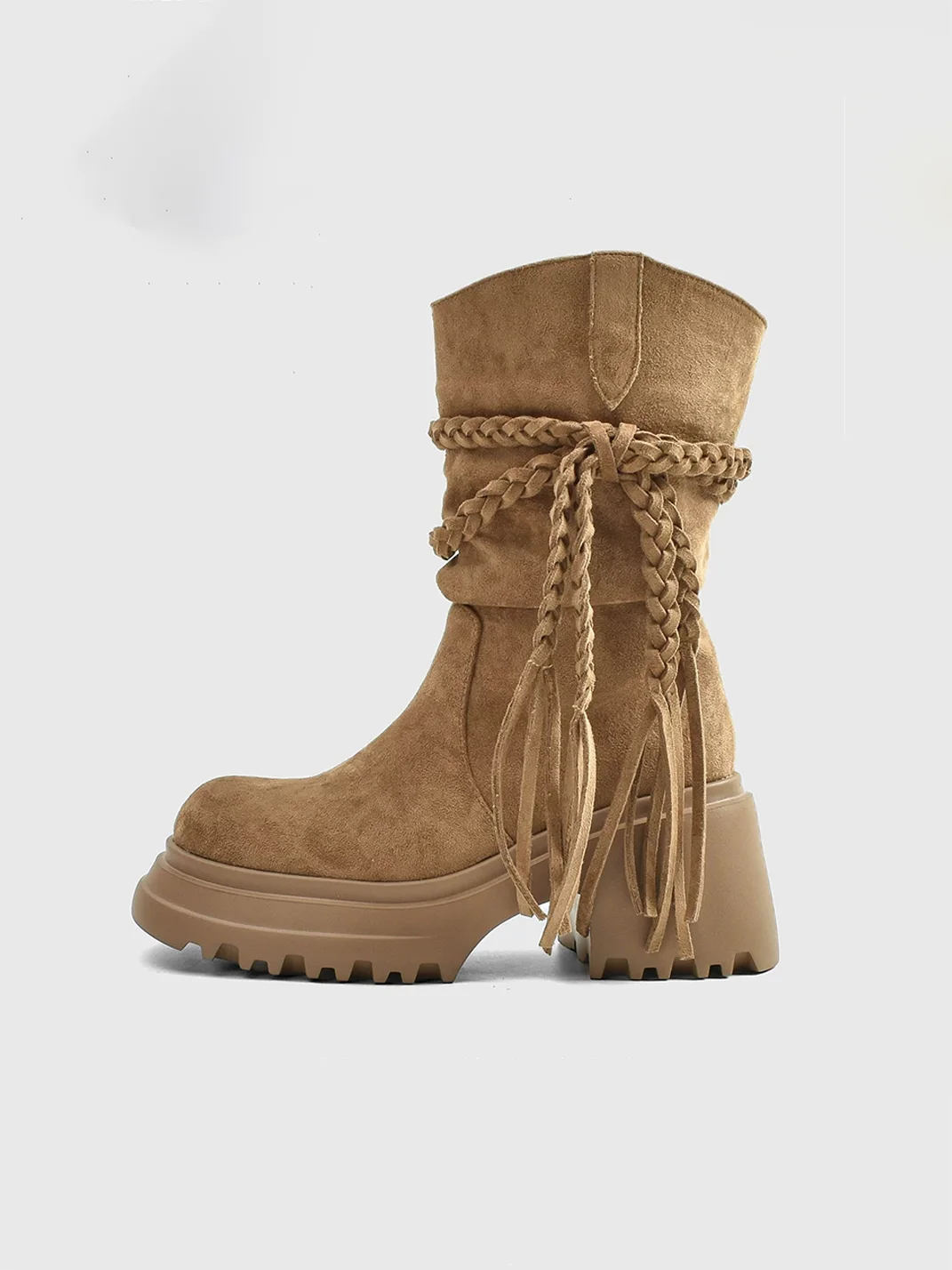 In lucky | Fringe Platform Ruched Boots