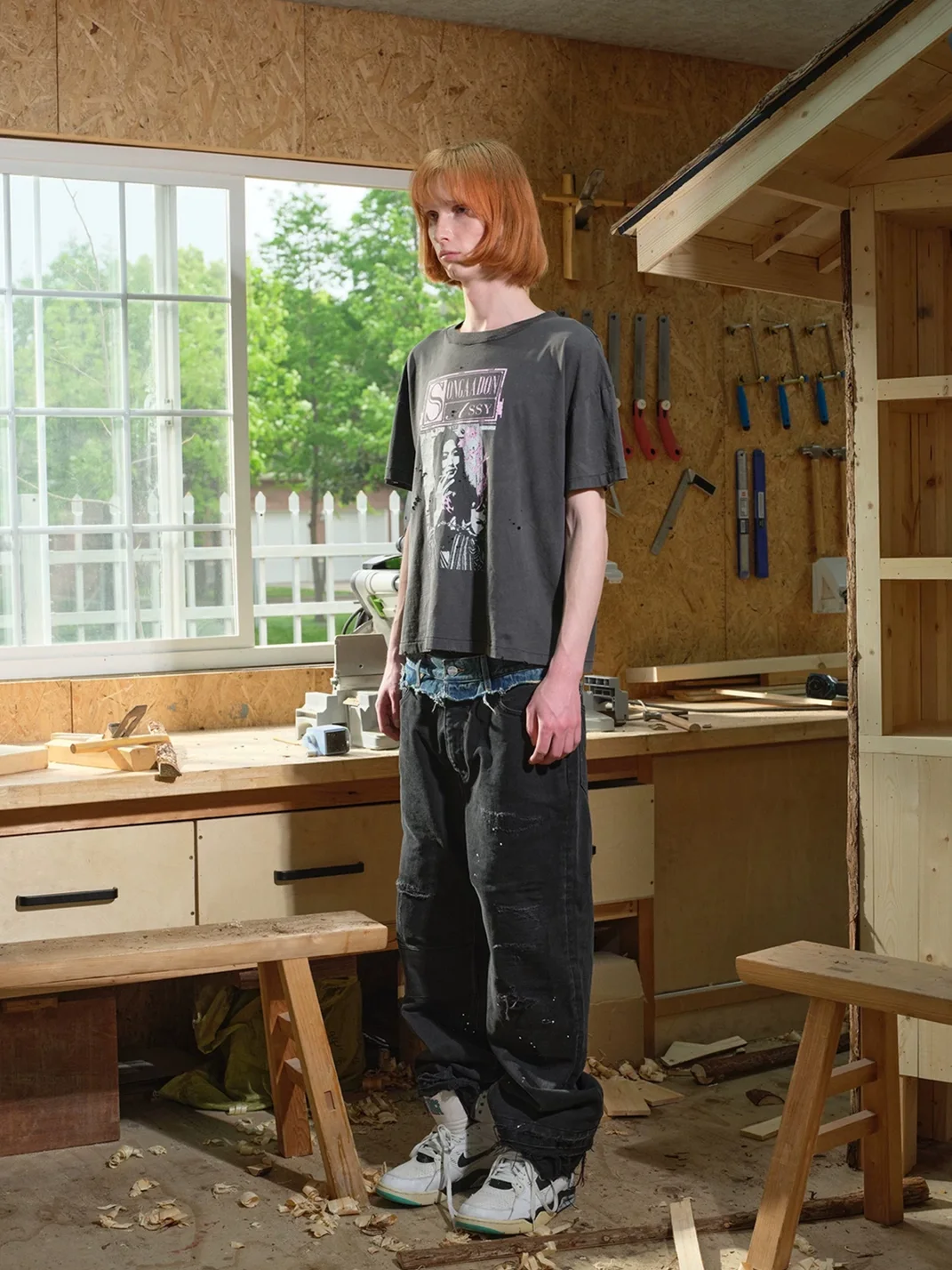 SONGAADON | Distressed Washed Cropped Portrait T-Shirt