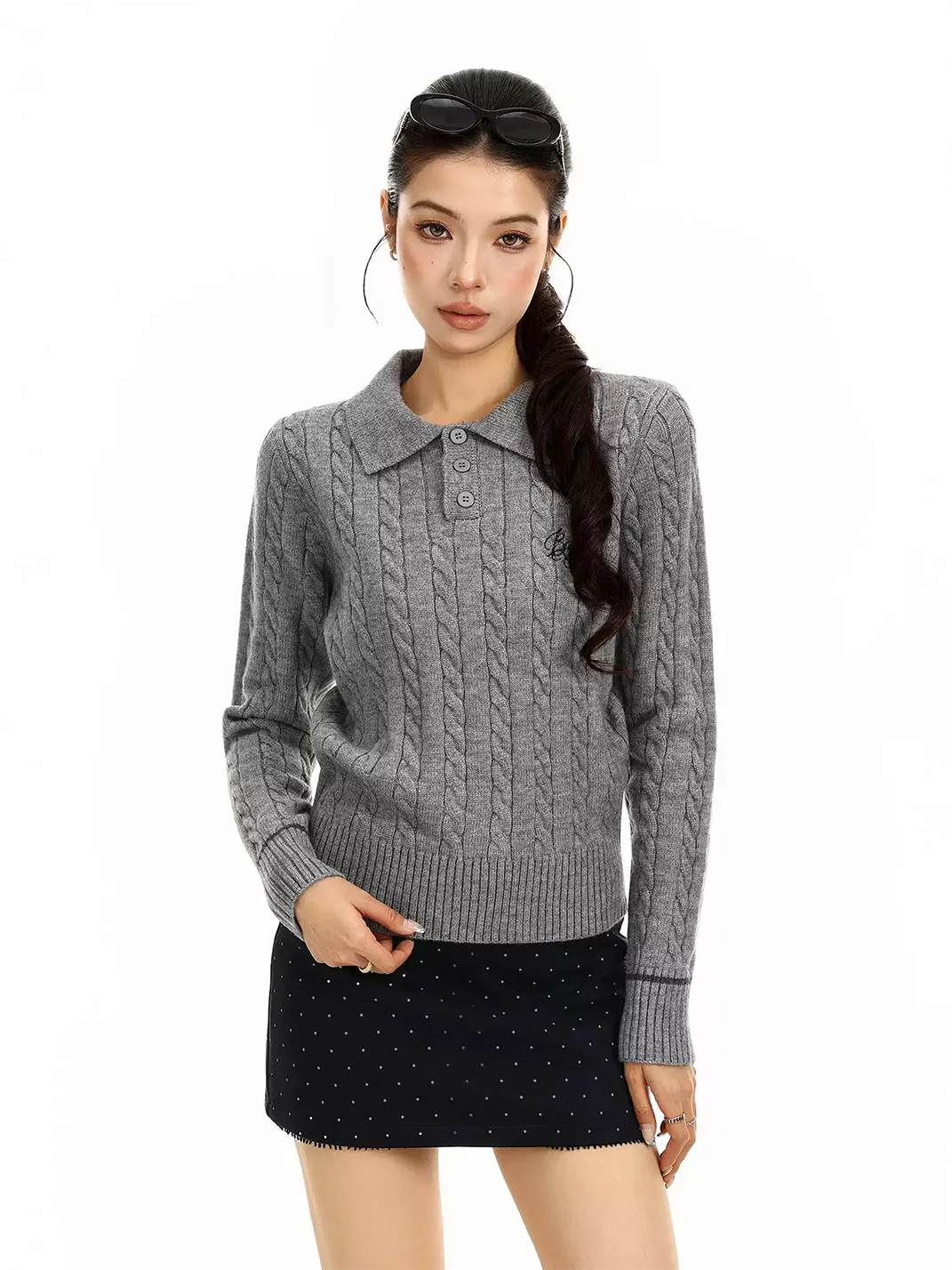 BIGGOLD | Cable Knit Polo Sweater