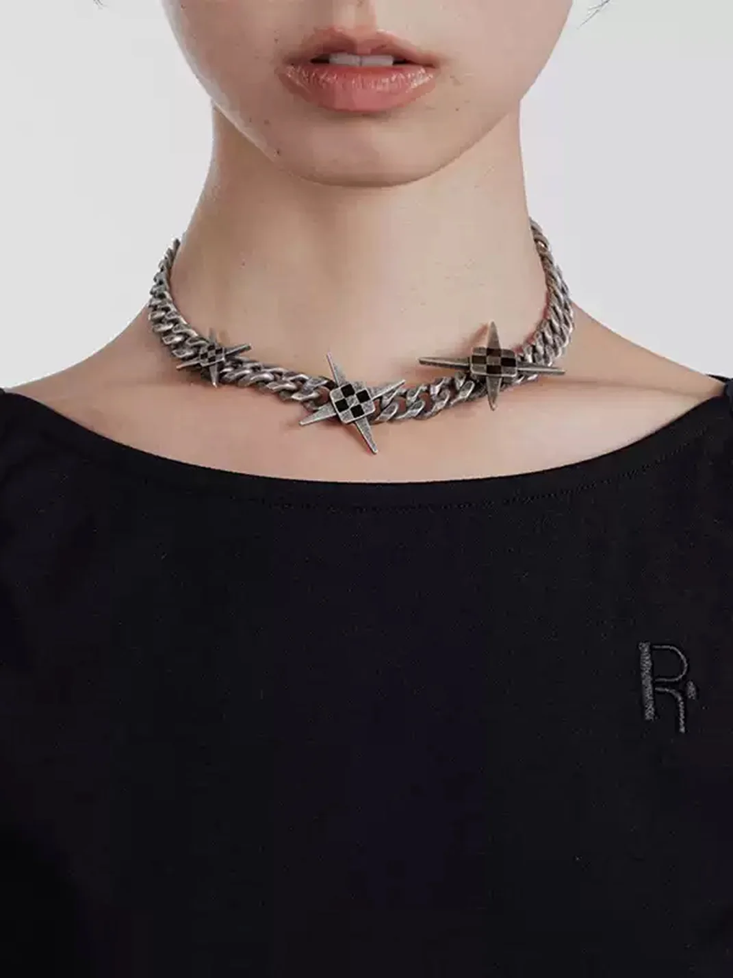 SchwarzGold | Distressed Geometric Cross Cuban Chain Necklace