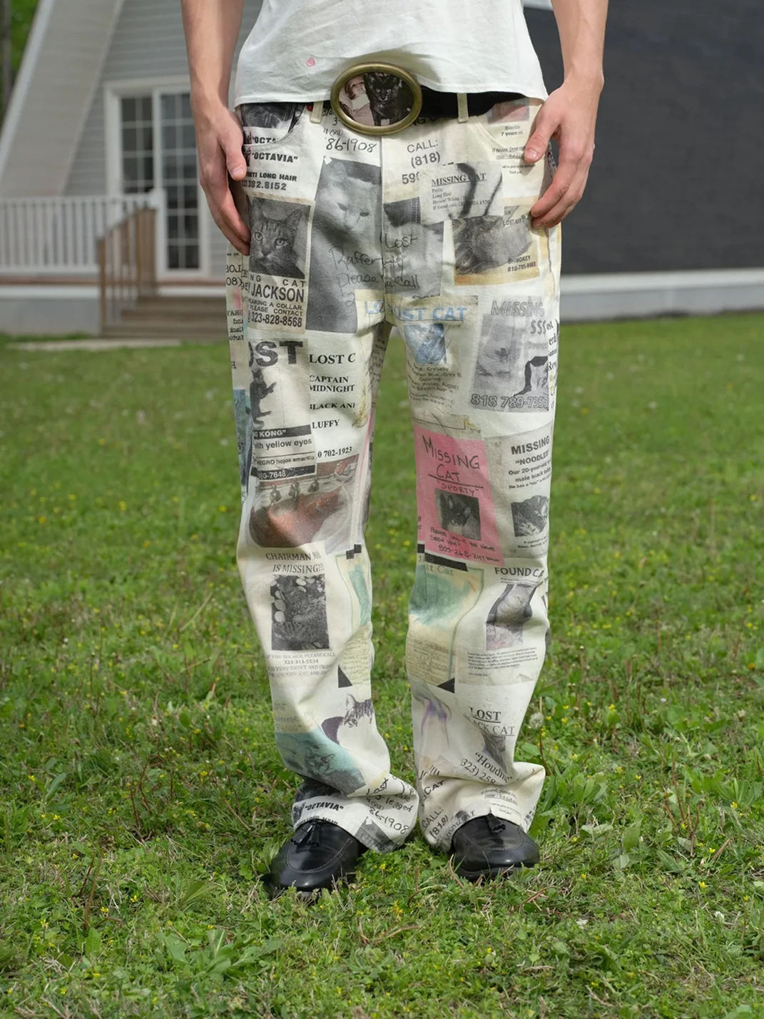 SONGAADON | Lost Cat Print Straight Leg Jeans