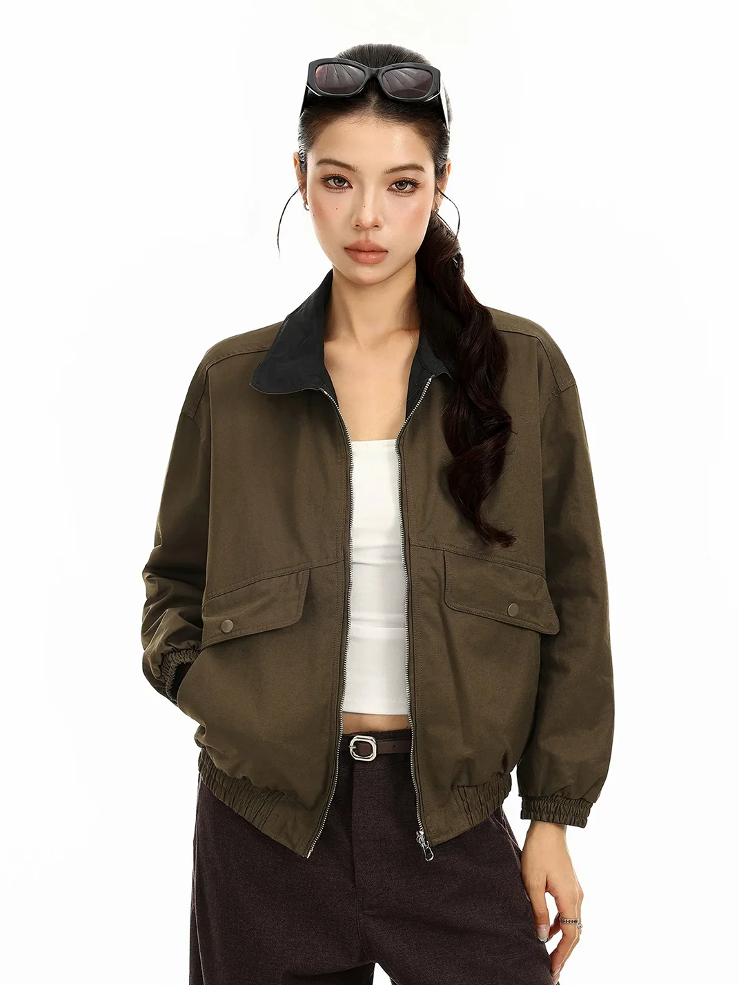 BIGGOLD | Loose-Fit Contrast Collar Zip Jacket