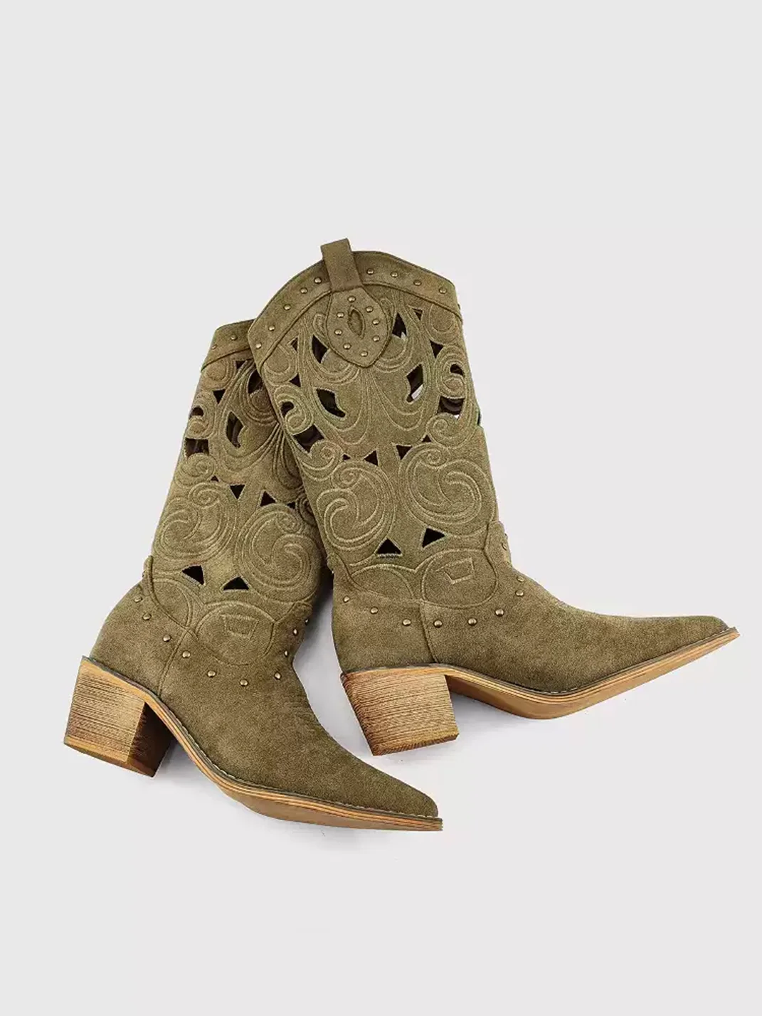 In lucky | Embroidered Cutout Western Tall Boots