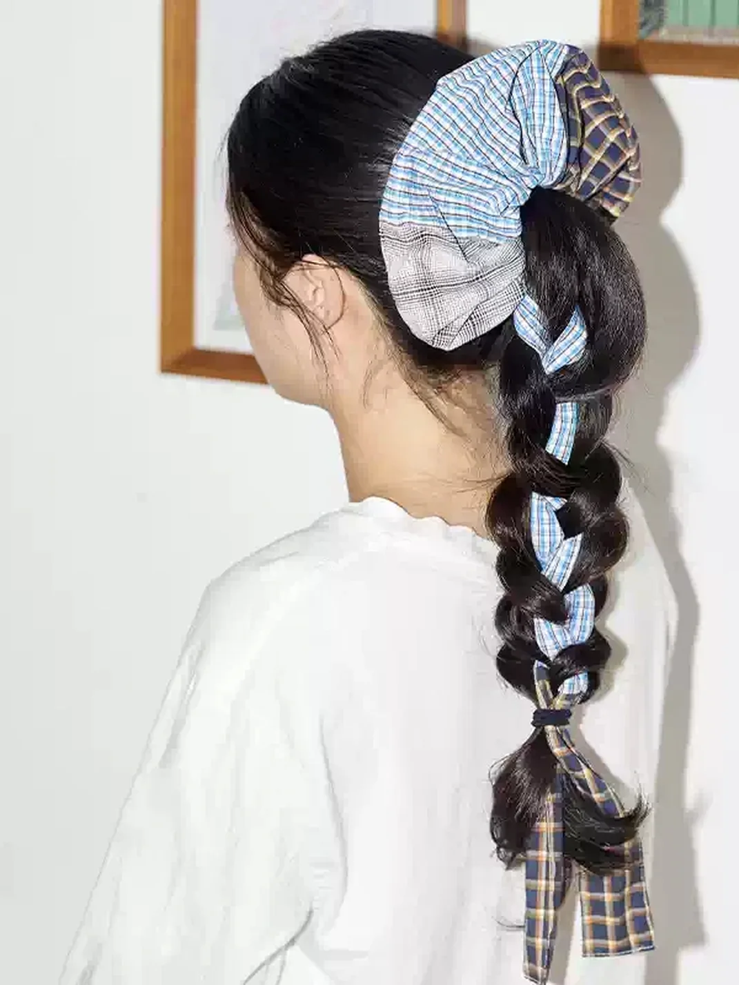 Wishmore | Patchwork Plaid Ribbon Scrunchie