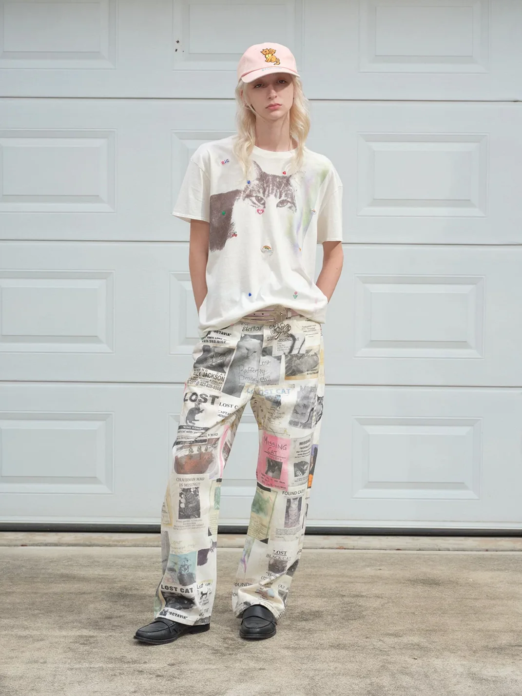 SONGAADON | Lost Cat Print Straight Leg Jeans