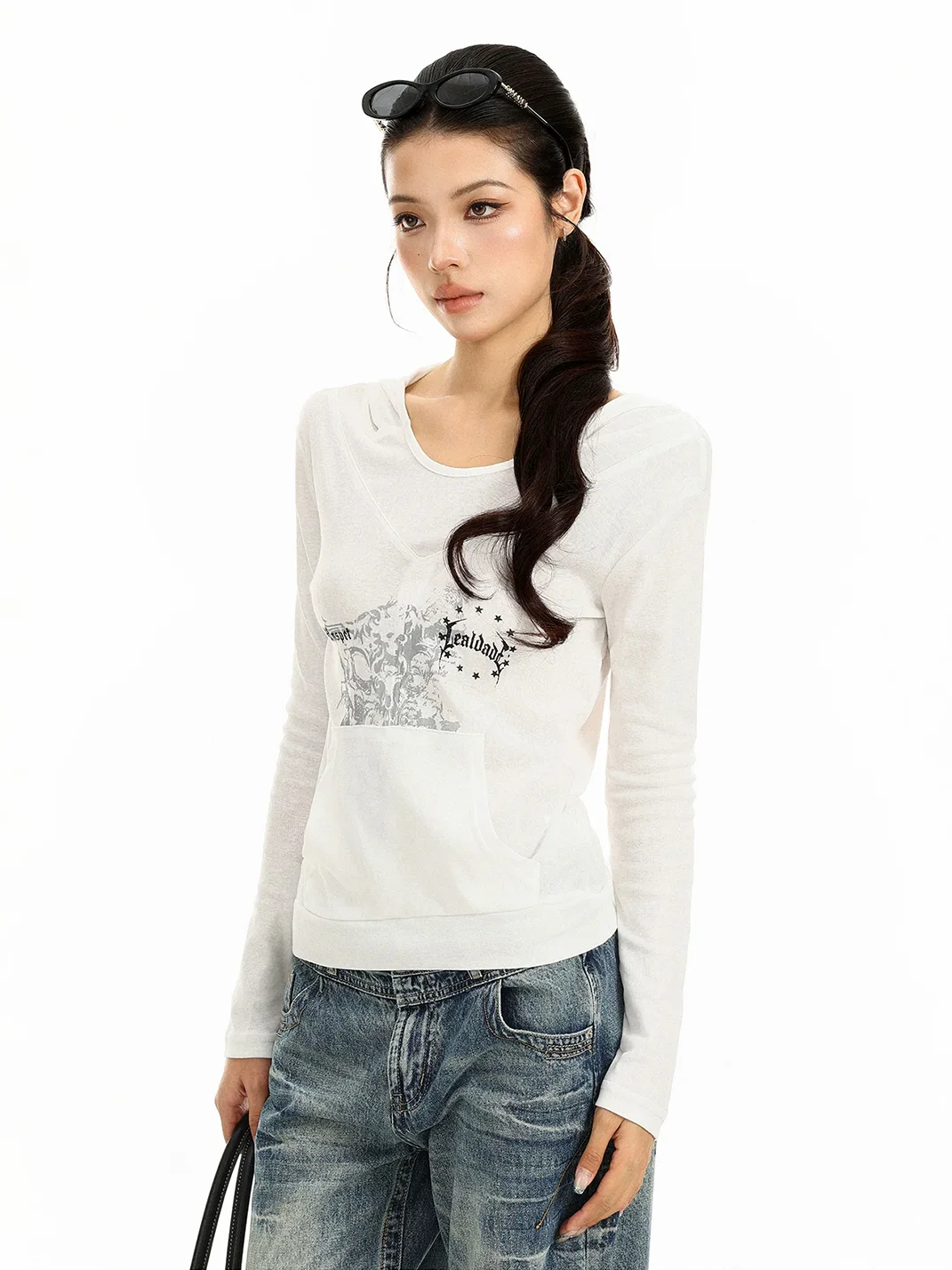 BIGGOLD | Slim Fit Graphic Hooded Long Sleeve T-Shirt